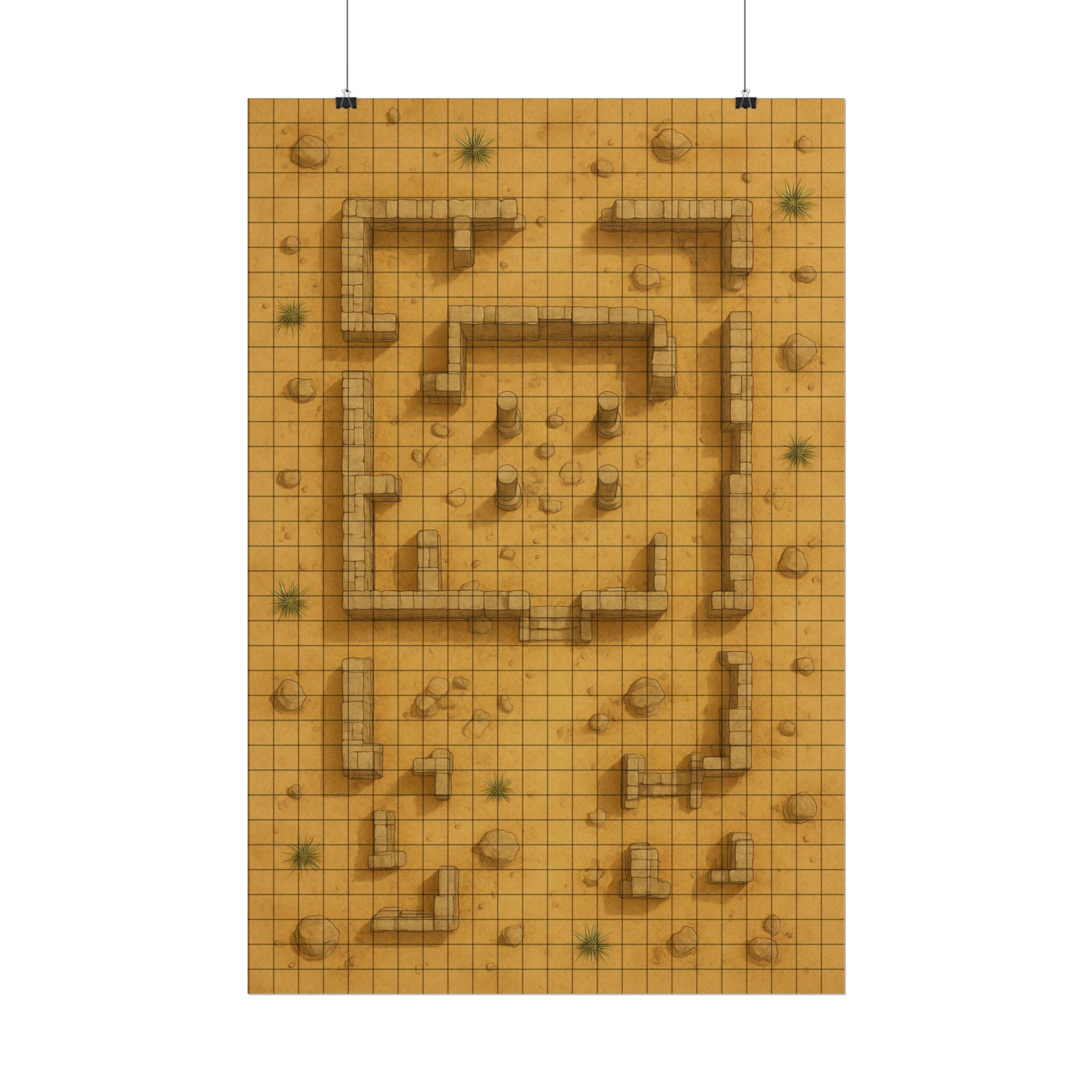 Desert Ruins — 24×36 Gridded TTRPG Battle Map