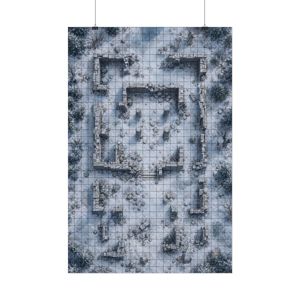 The Frozen Ruins — 24×36 Gridded TTRPG Battle Map