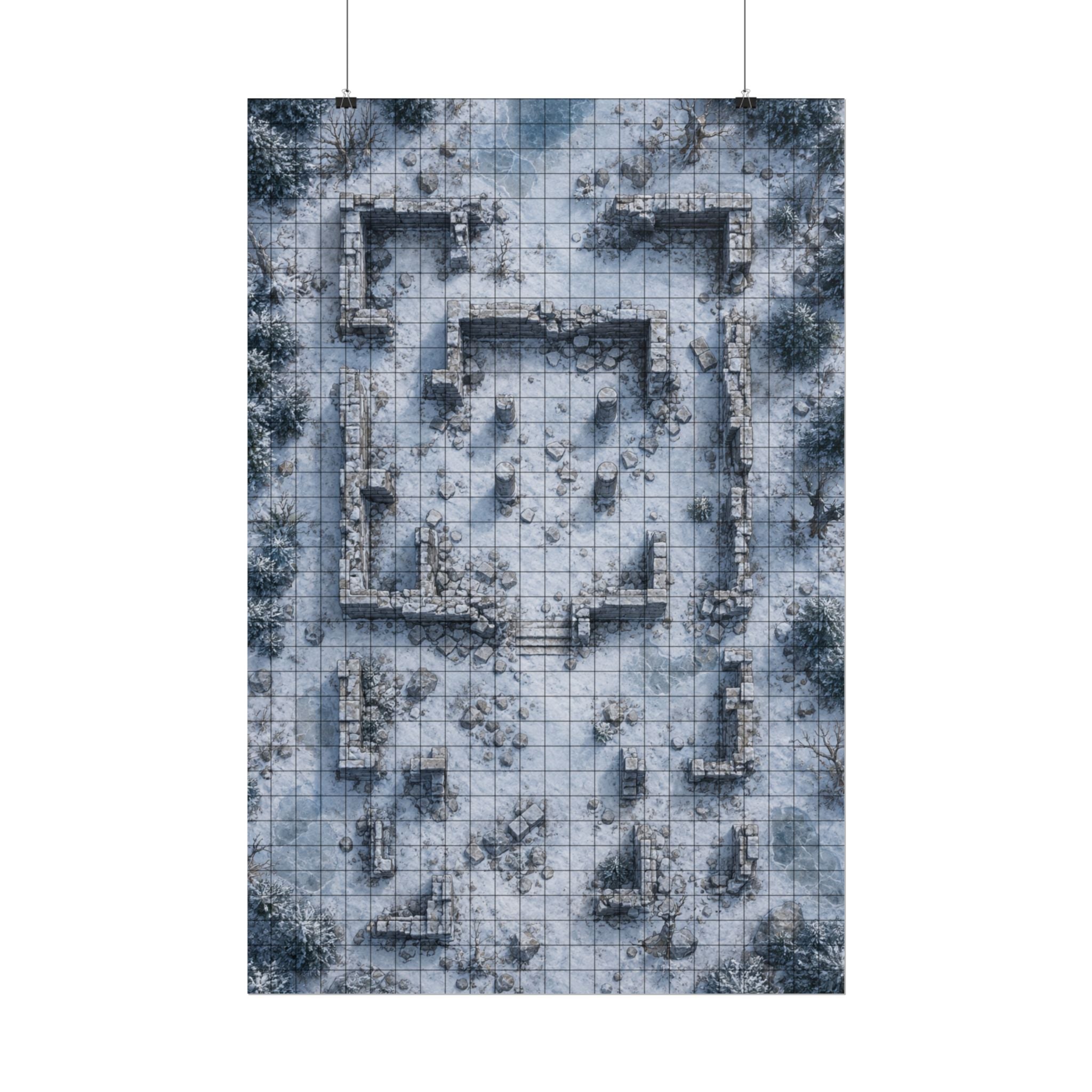 The Frozen Ruins — 24×36 Gridded TTRPG Battle Map