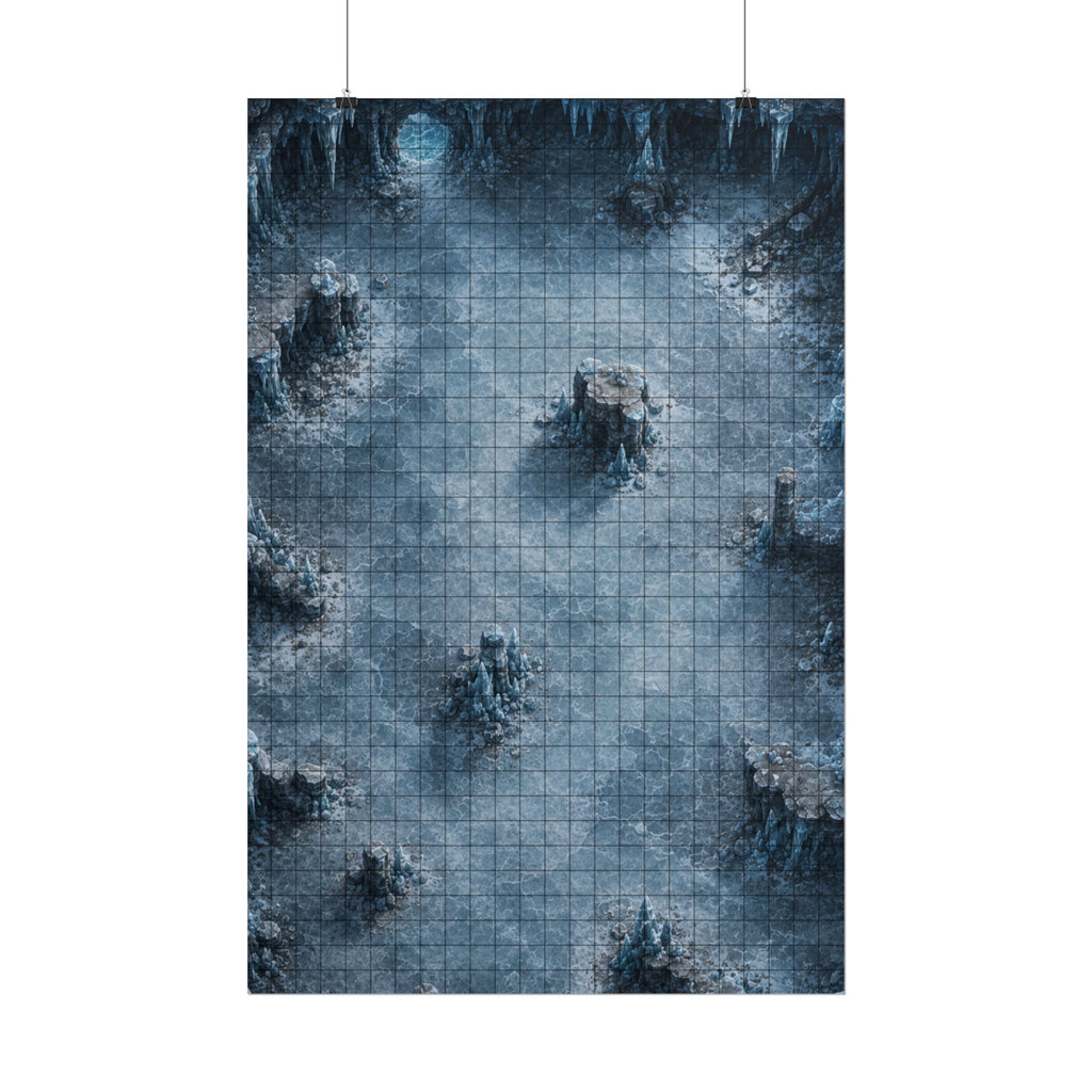 The Frost Cavern — 24×36 Gridded TTRPG Battle Map