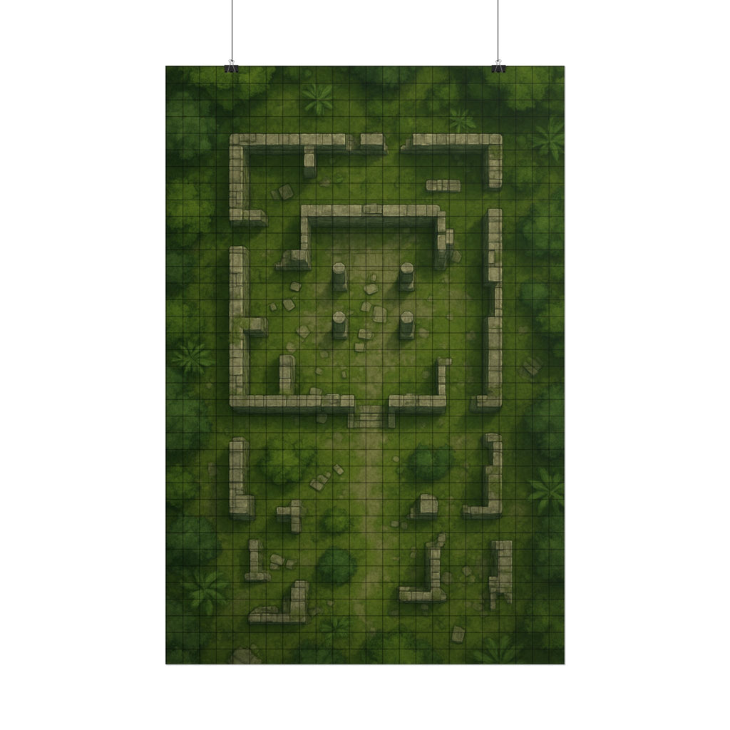 Jungle Ruins — 24×36 Gridded TTRPG Battle Map