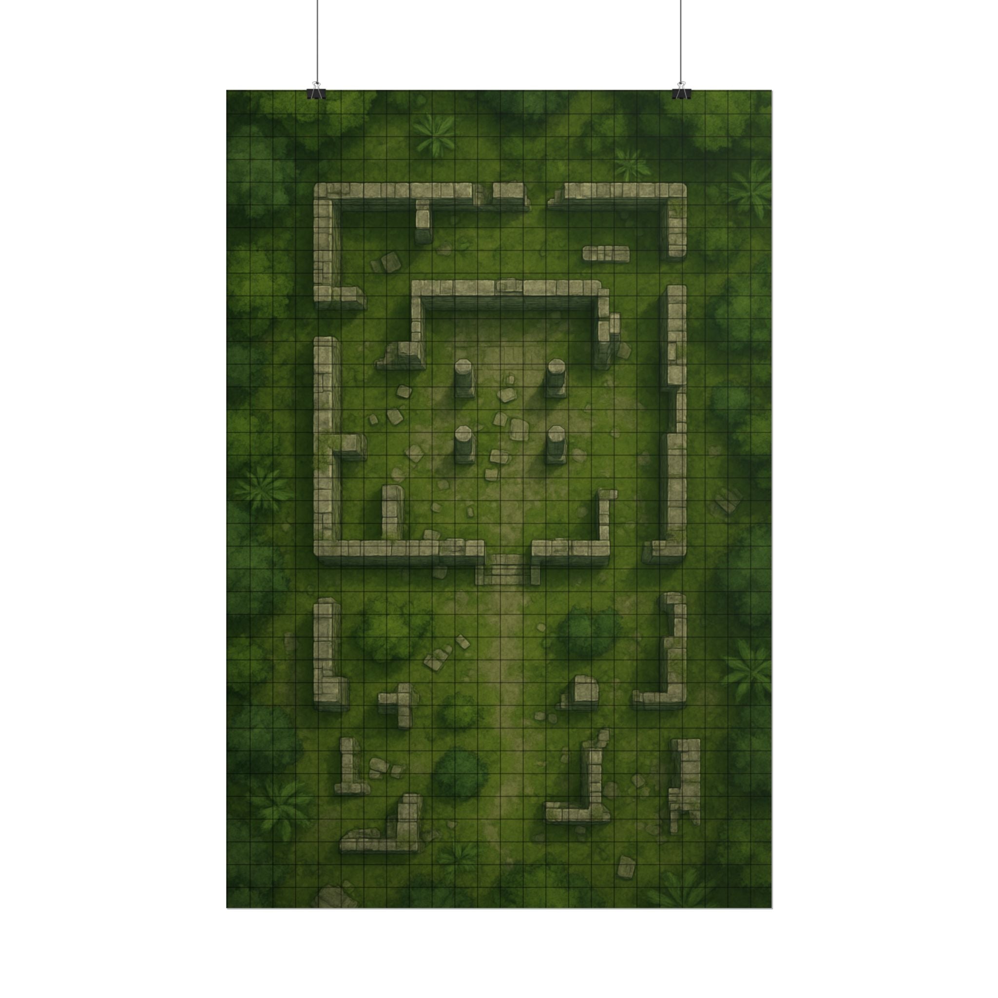 Jungle Ruins — 24×36 Gridded TTRPG Battle Map