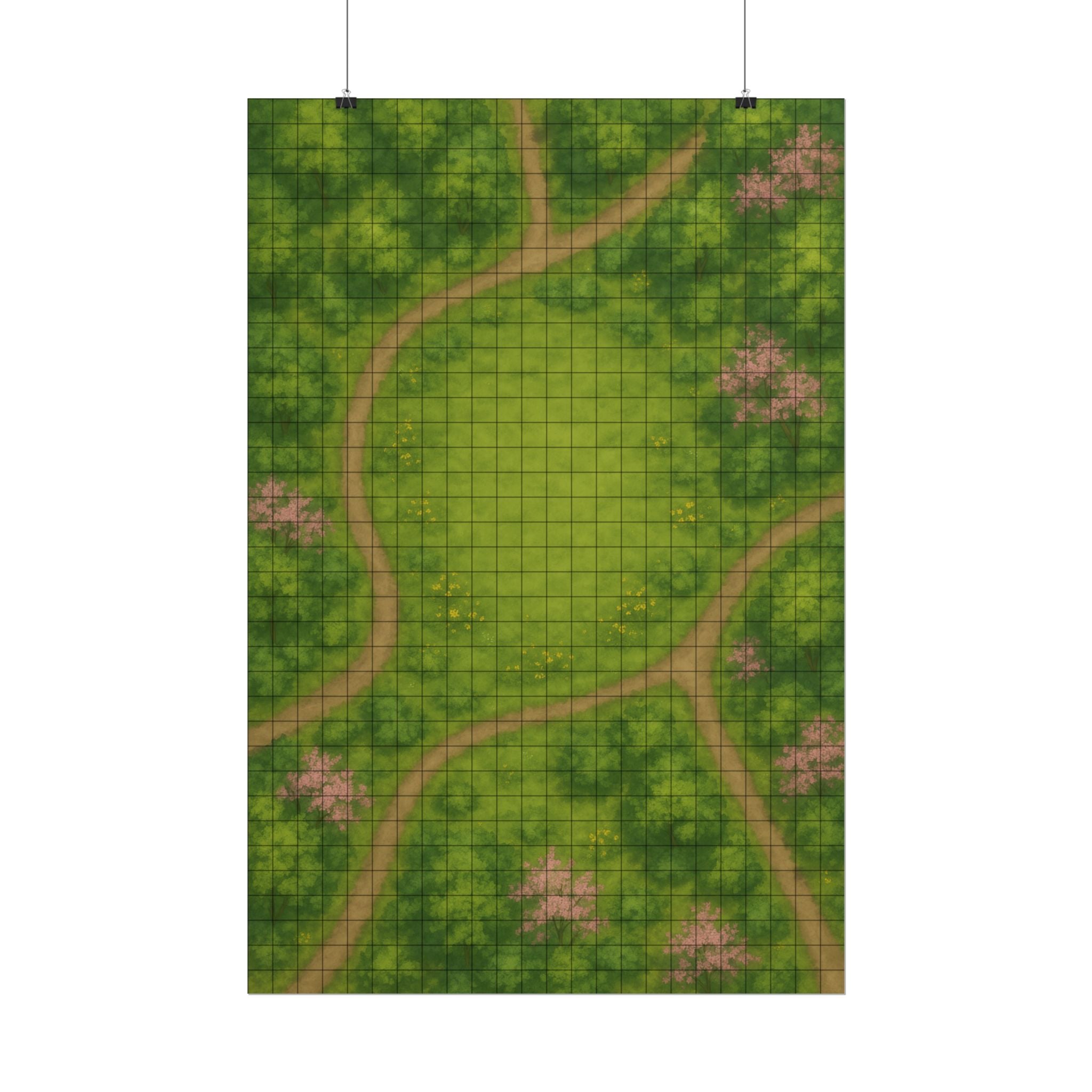 Forest Crossroads — 24×36 Gridded TTRPG Battle Map