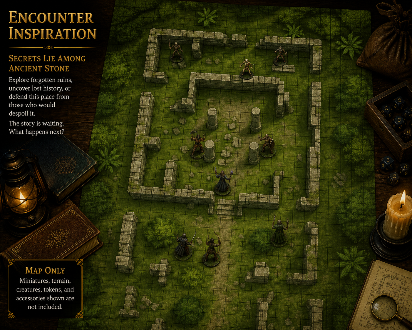 Jungle Ruins — 24×36 Gridded TTRPG Battle Map