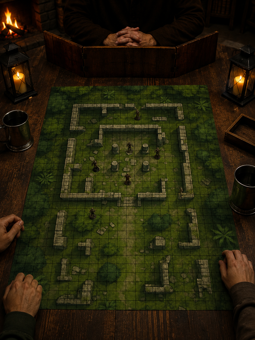 Jungle Ruins — 24×36 Gridded TTRPG Battle Map