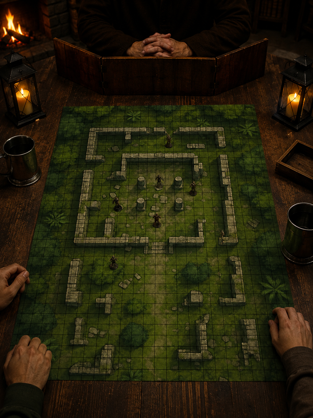 Jungle Ruins — 24×36 Gridded TTRPG Battle Map