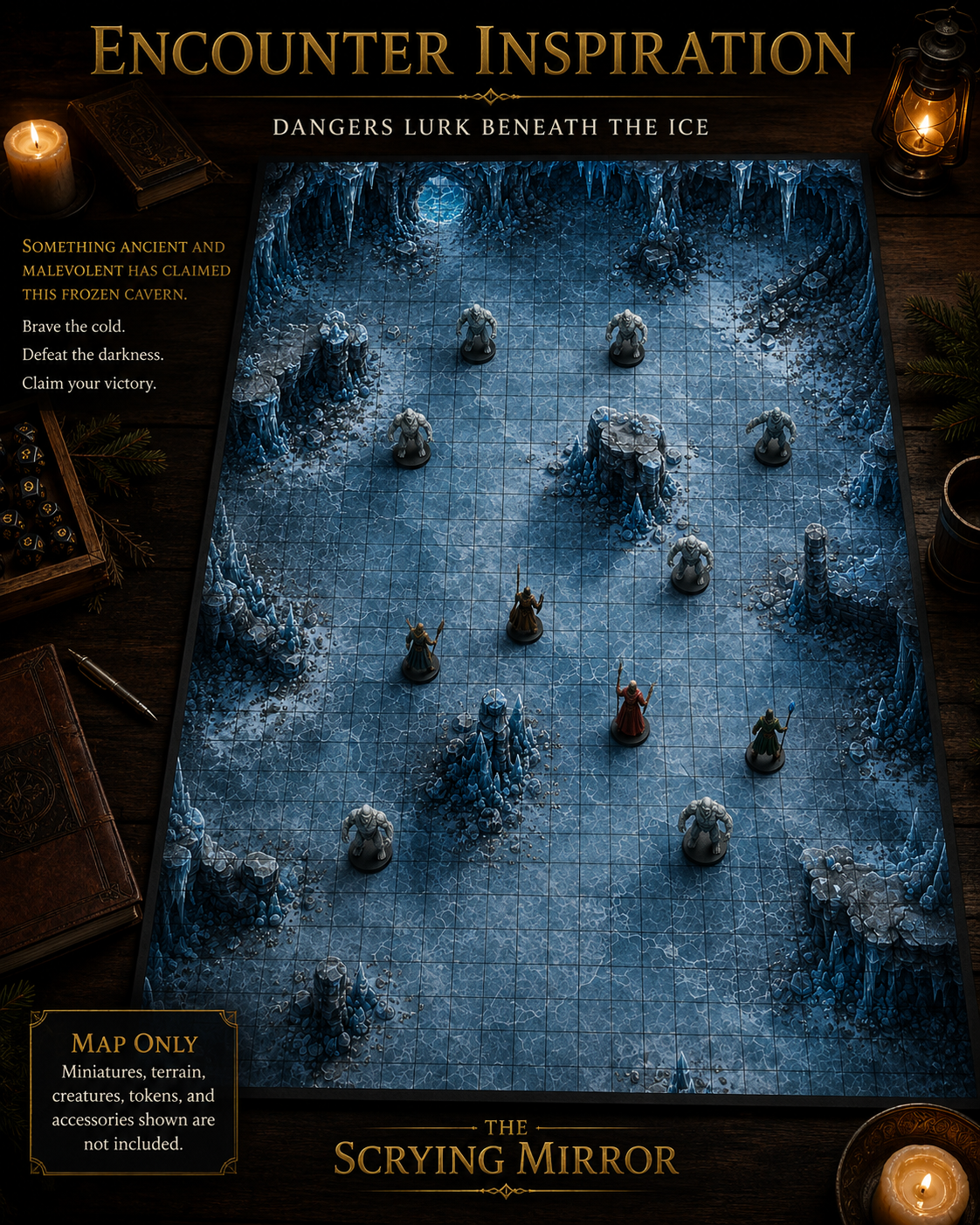 The Frost Cavern — 24×36 Gridded TTRPG Battle Map