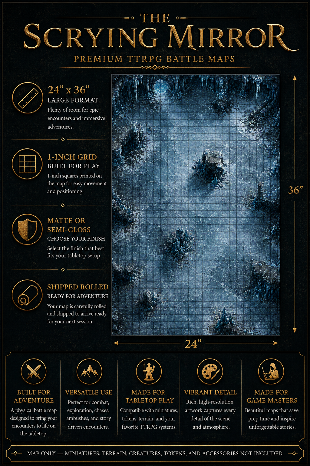 The Frost Cavern — 24×36 Gridded TTRPG Battle Map