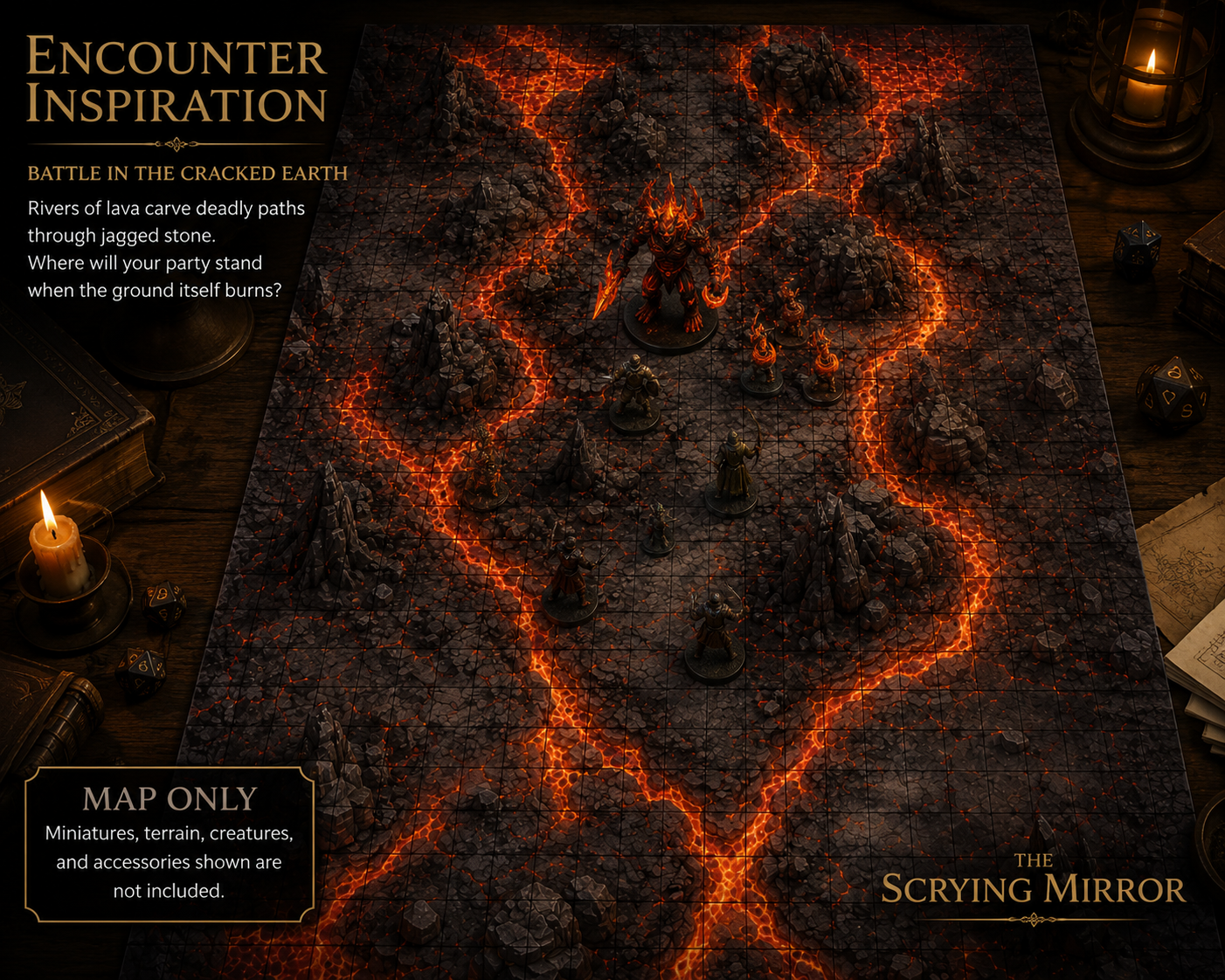 Volcanic Wastes — 24×36 Gridded TTRPG Battle Map