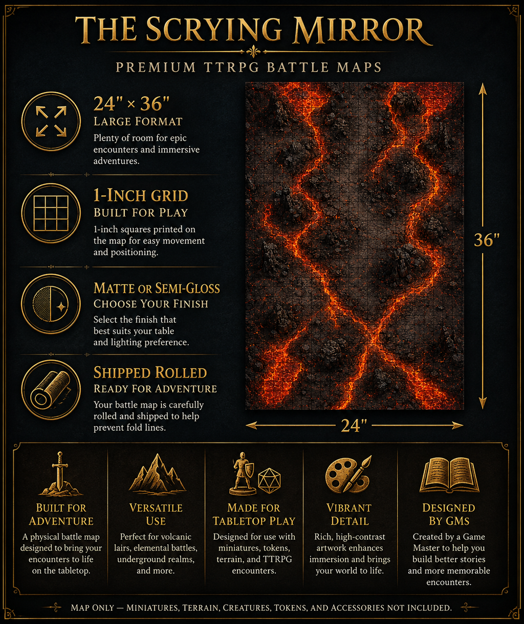 Volcanic Wastes — 24×36 Gridded TTRPG Battle Map