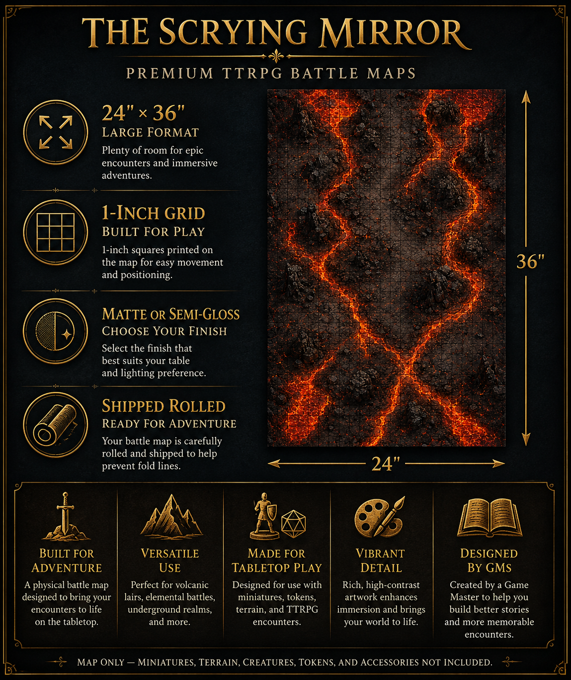Volcanic Wastes — 24×36 Gridded TTRPG Battle Map