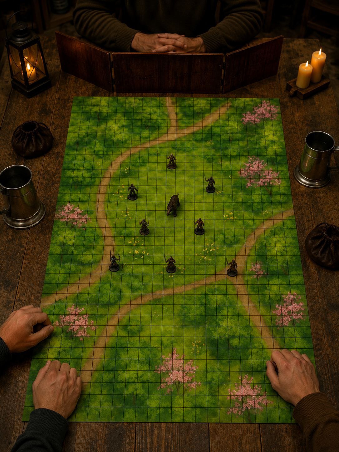 Forest Crossroads — 24×36 Gridded TTRPG Battle Map