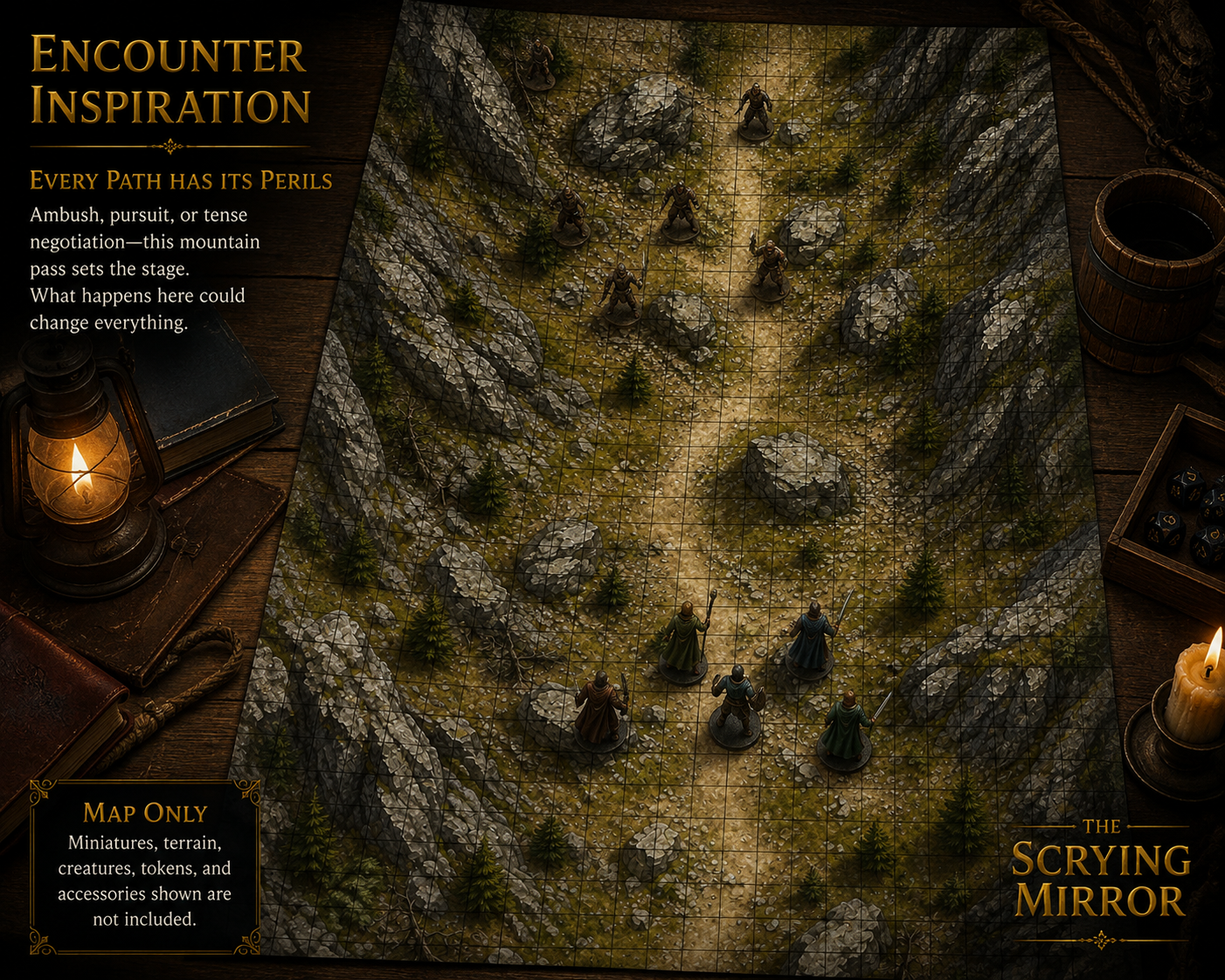The Mountain Pass — 24×36 Gridded TTRPG Battle Map