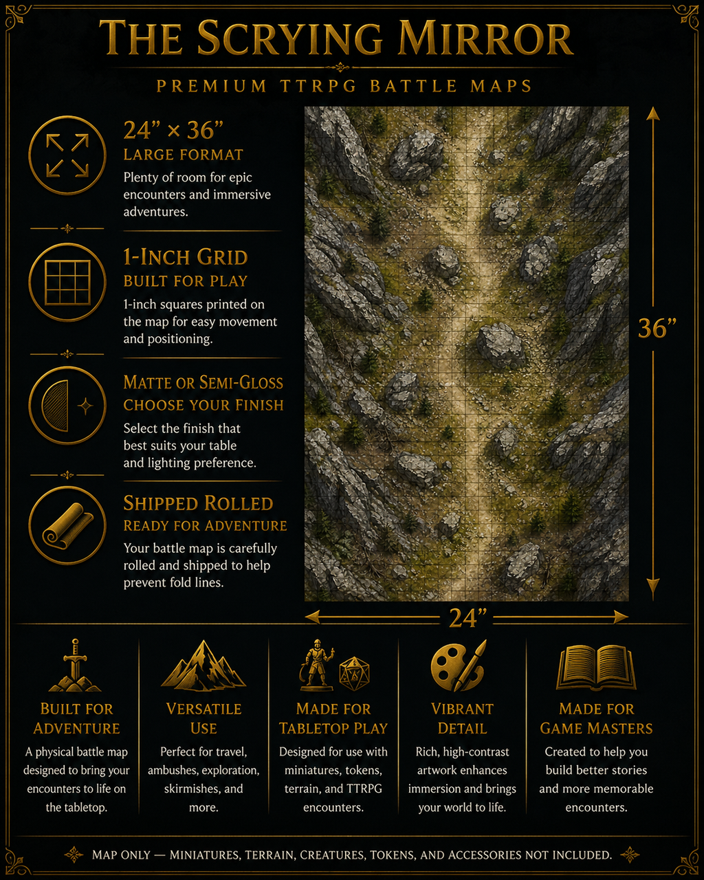 The Mountain Pass — 24×36 Gridded TTRPG Battle Map