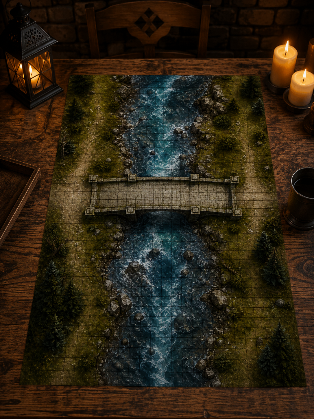 Stonebridge Crossing — 24×36 Gridded TTRPG Battle Map