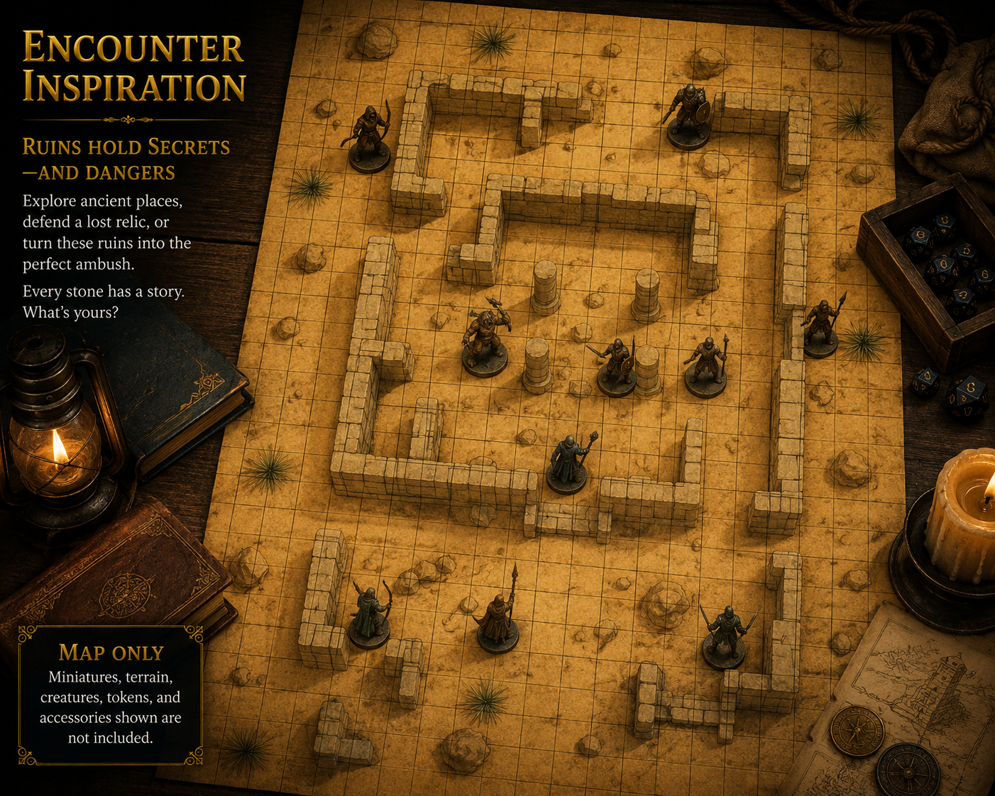 Desert Ruins — 24×36 Gridded TTRPG Battle Map
