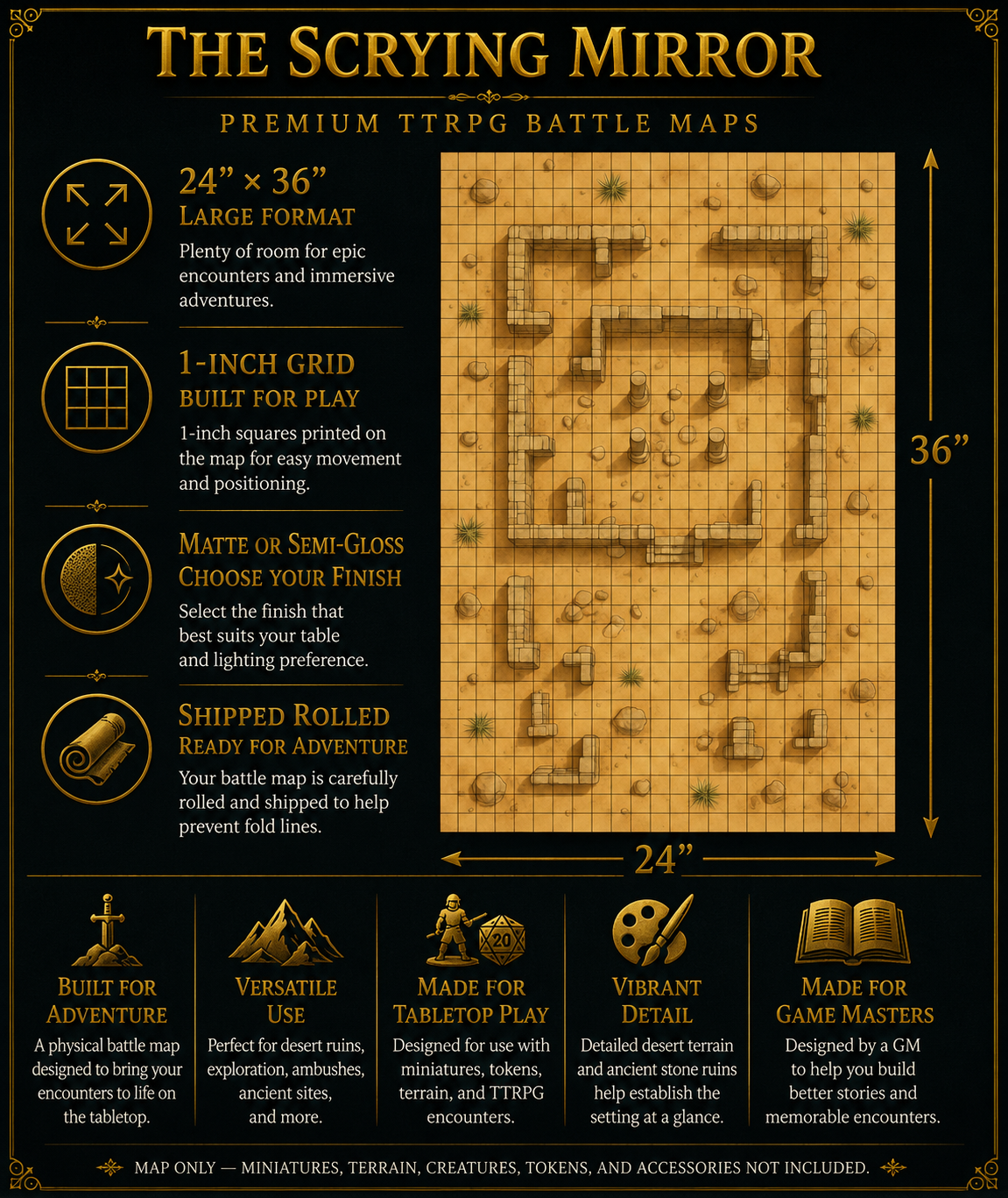 Desert Ruins — 24×36 Gridded TTRPG Battle Map
