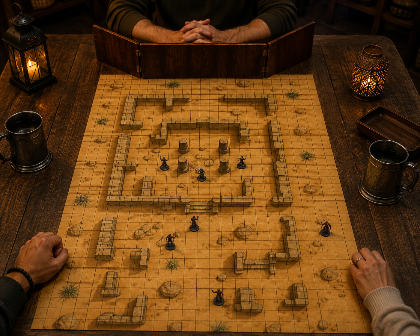 Desert Ruins — 24×36 Gridded TTRPG Battle Map