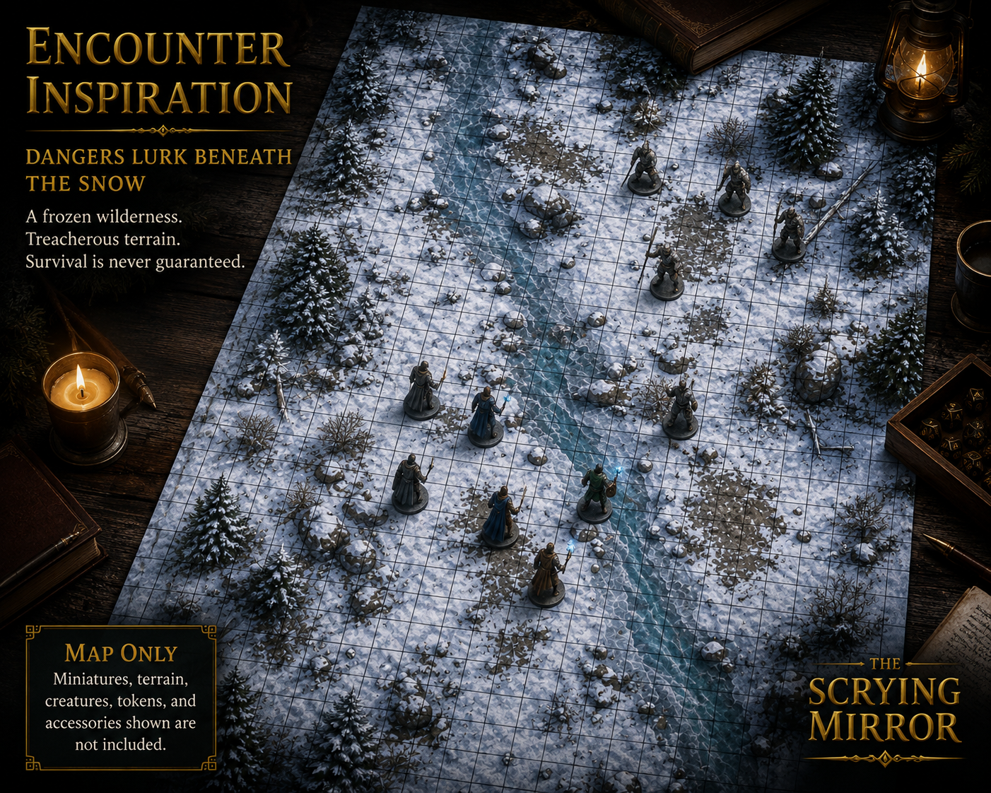 Frozen Crossing — 24×36 Gridded TTRPG Battle Map