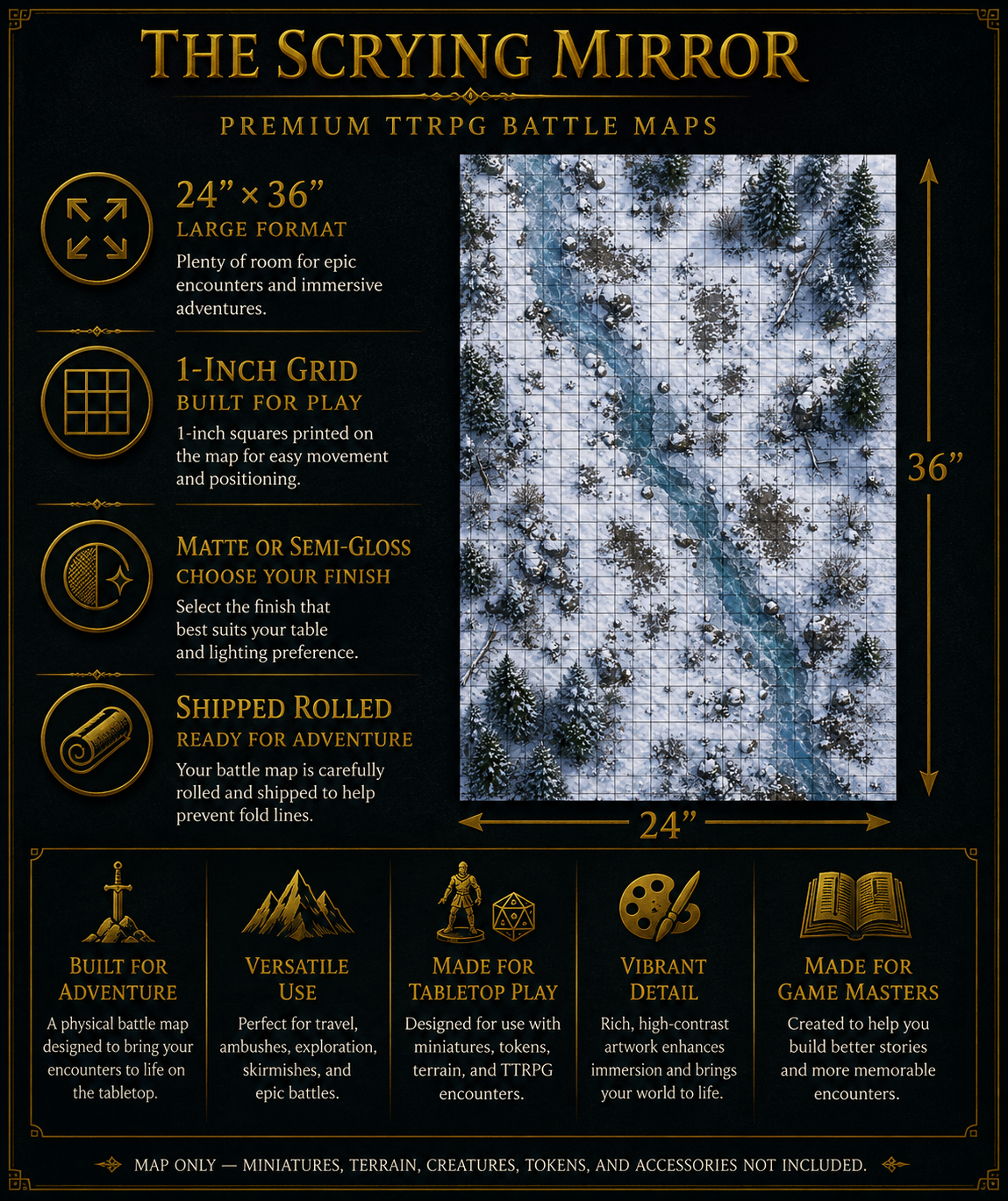 Frozen Crossing — 24×36 Gridded TTRPG Battle Map