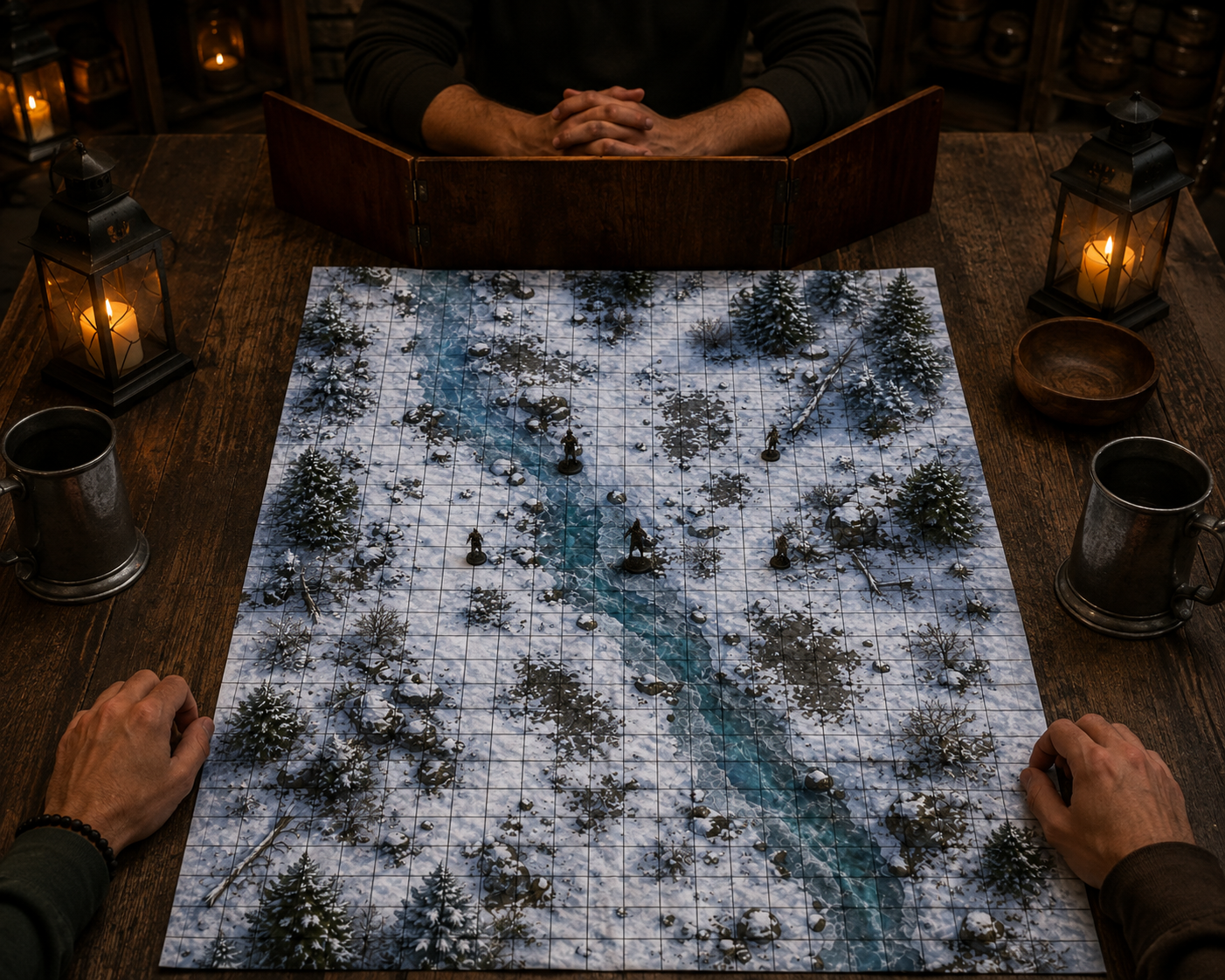 Frozen Crossing — 24×36 Gridded TTRPG Battle Map