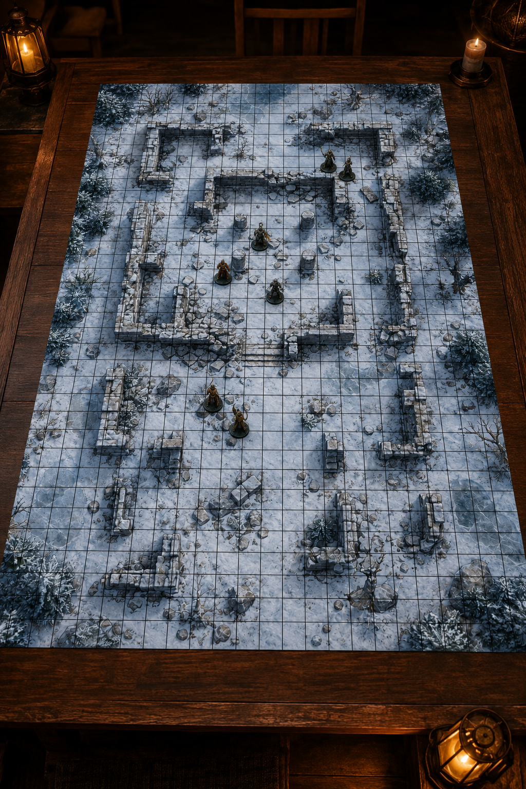 The Frozen Ruins — 24×36 Gridded TTRPG Battle Map