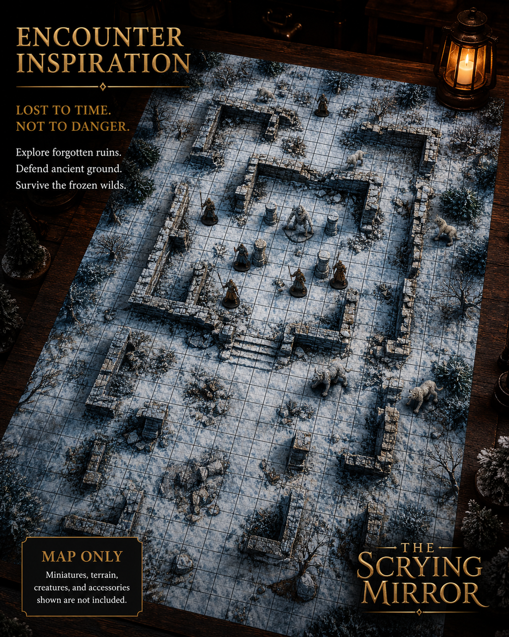 The Frozen Ruins — 24×36 Gridded TTRPG Battle Map