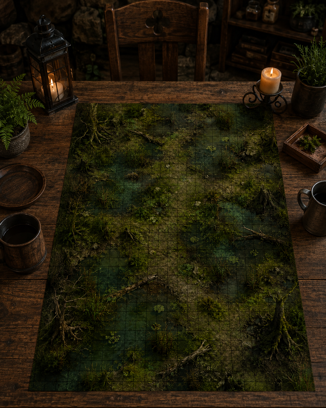 The Sunken Path — 24×36 Gridded TTRPG Battle Map