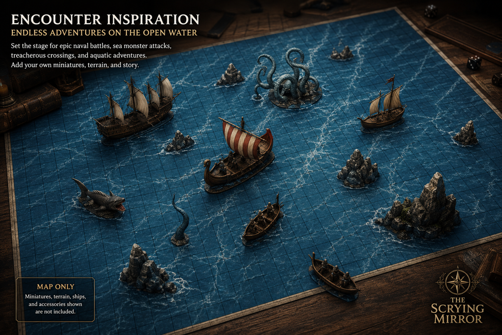Open Water — 24×36 Gridded TTRPG Battle Map