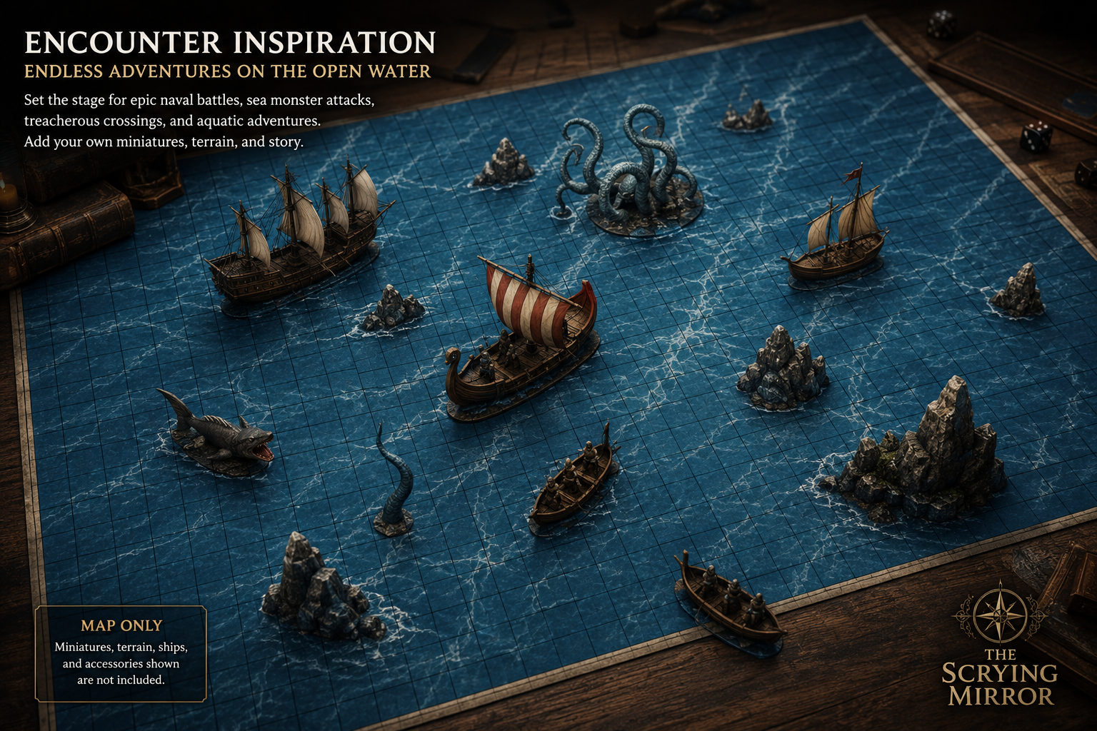 Open Water — 24×36 Gridded TTRPG Battle Map